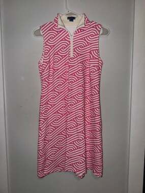 Melly M Pink White Wave Print Sleeveless Golf/Tennis Zip Dress Women's XS